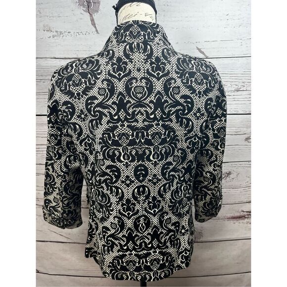 Talbots Blazer Jacket Black White Damask Print 3/4 Sleeve Size 4 - Picture 2 of 4